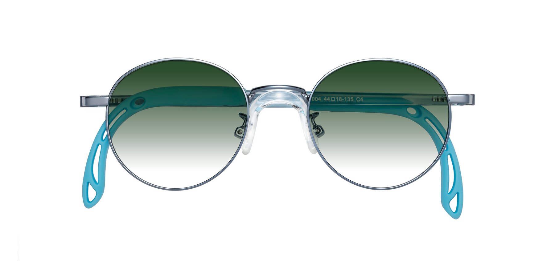 Folded Front of Macaulay in Pilot Blue with Green Gradient Lenses