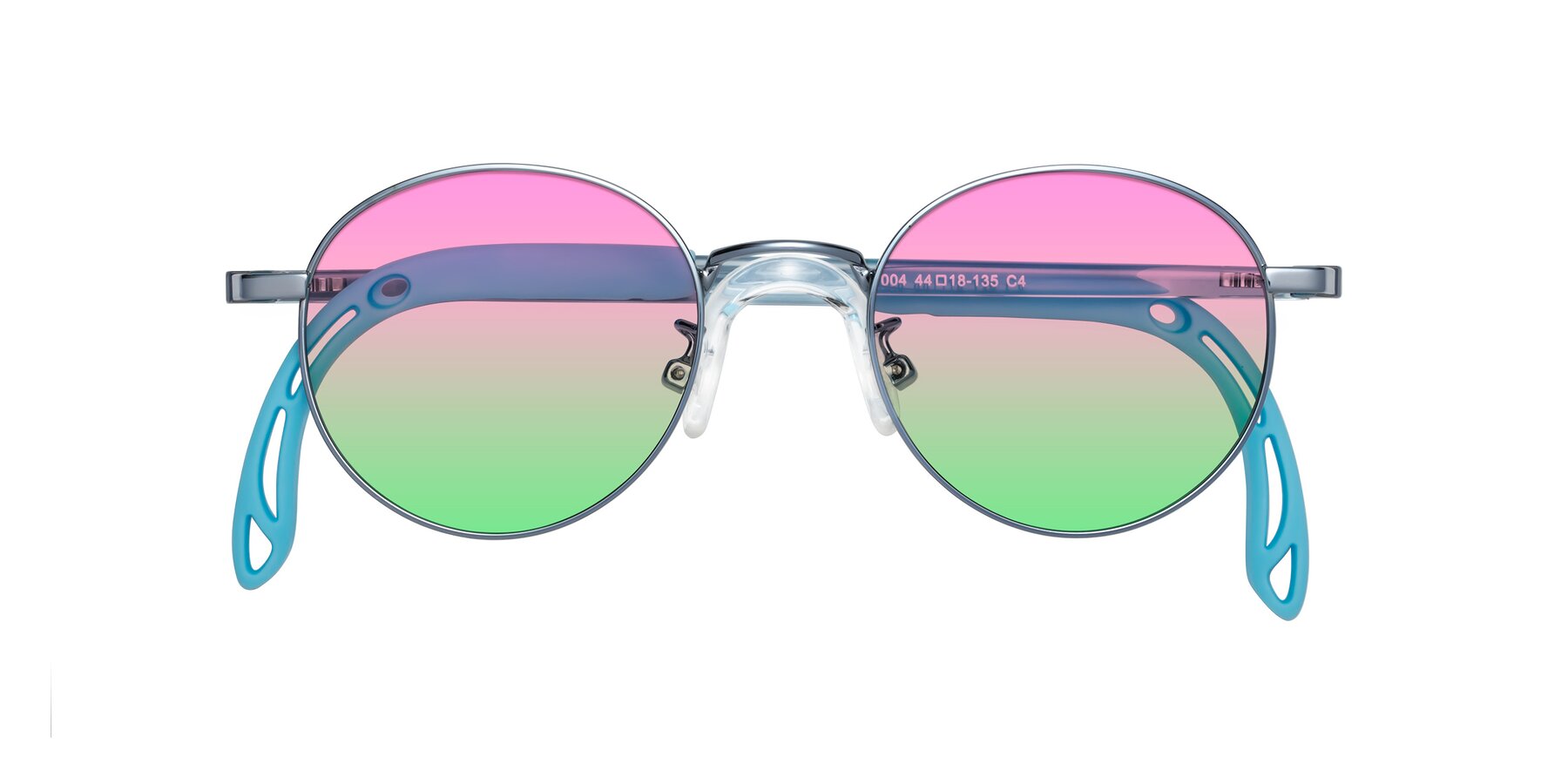 Folded Front of Macaulay in Pilot Blue with Pink / Green Gradient Lenses