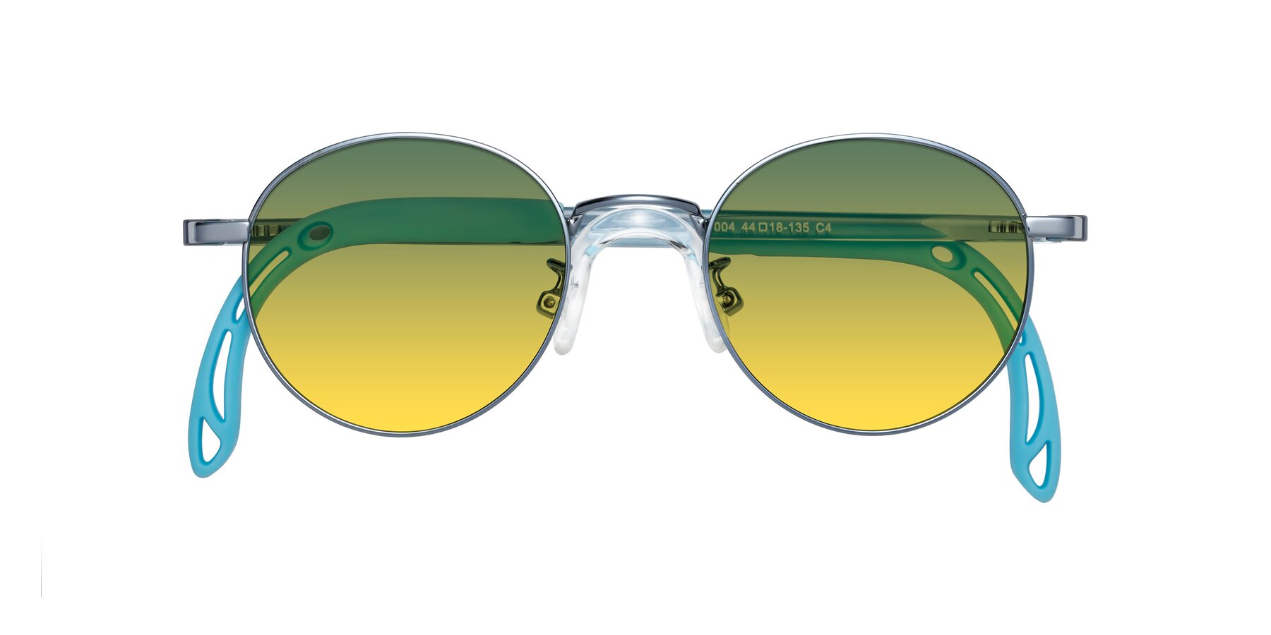 Folded Front of Macaulay in Pilot Blue with Green / Yellow Gradient Lenses