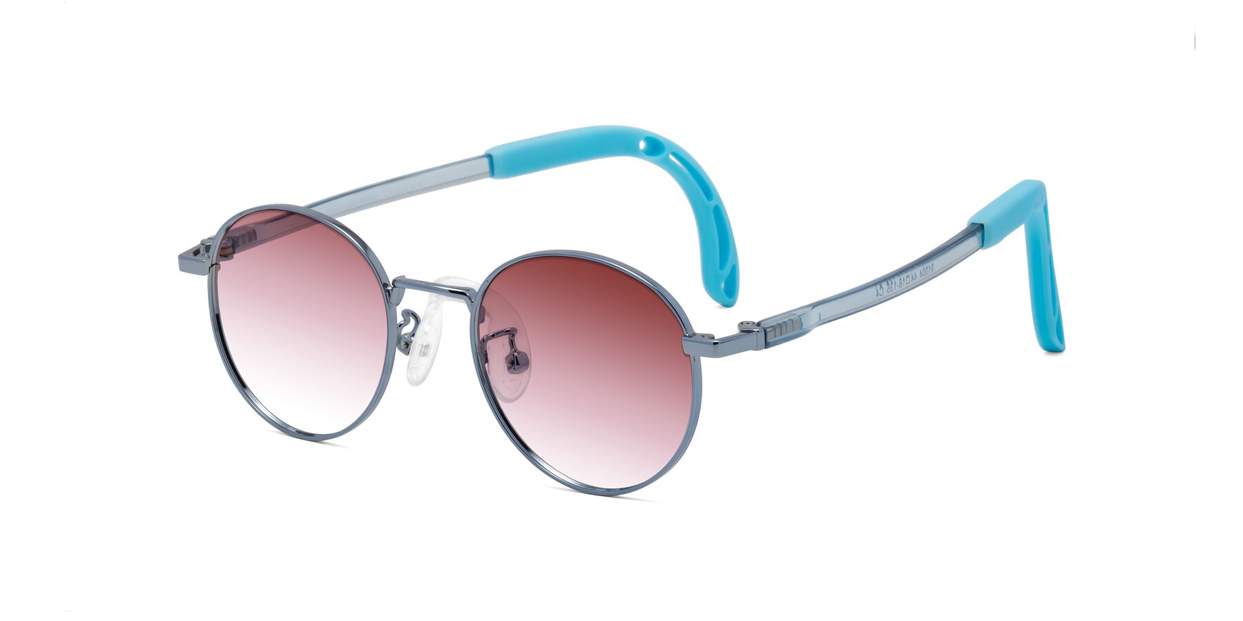 Angle of Macaulay in Pilot Blue with Garnet Gradient Lenses