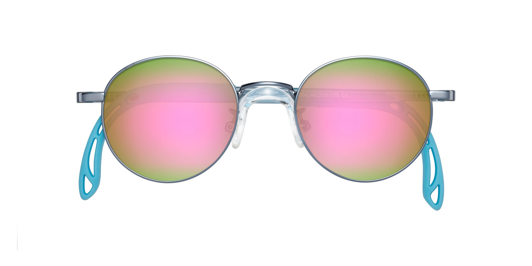 Folded Front of Macaulay in Pilot Blue with Pink Mirrored Lenses