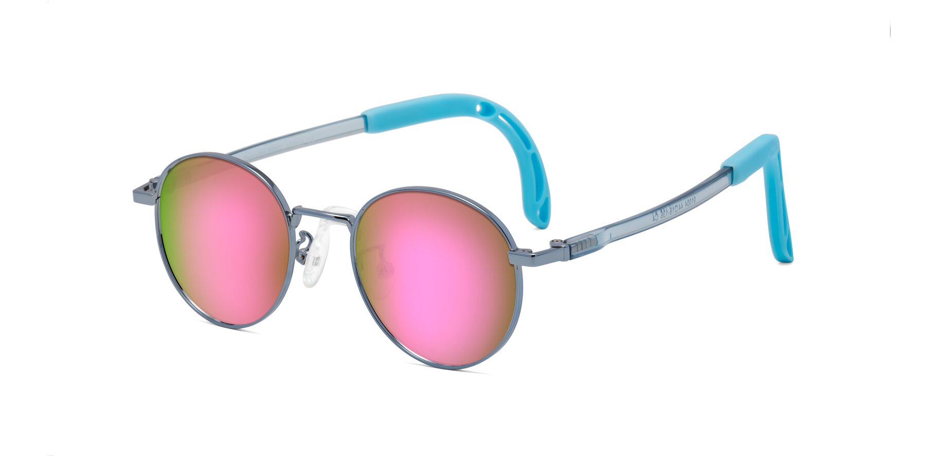 Angle of Macaulay in Pilot Blue with Pink Mirrored Lenses