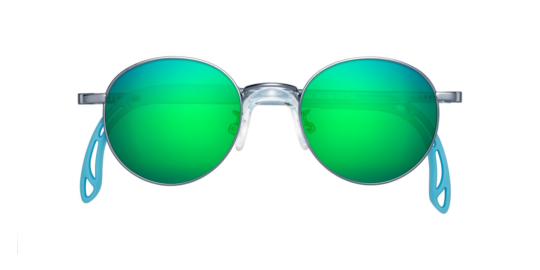 Folded Front of Macaulay in Pilot Blue with Green Mirrored Lenses