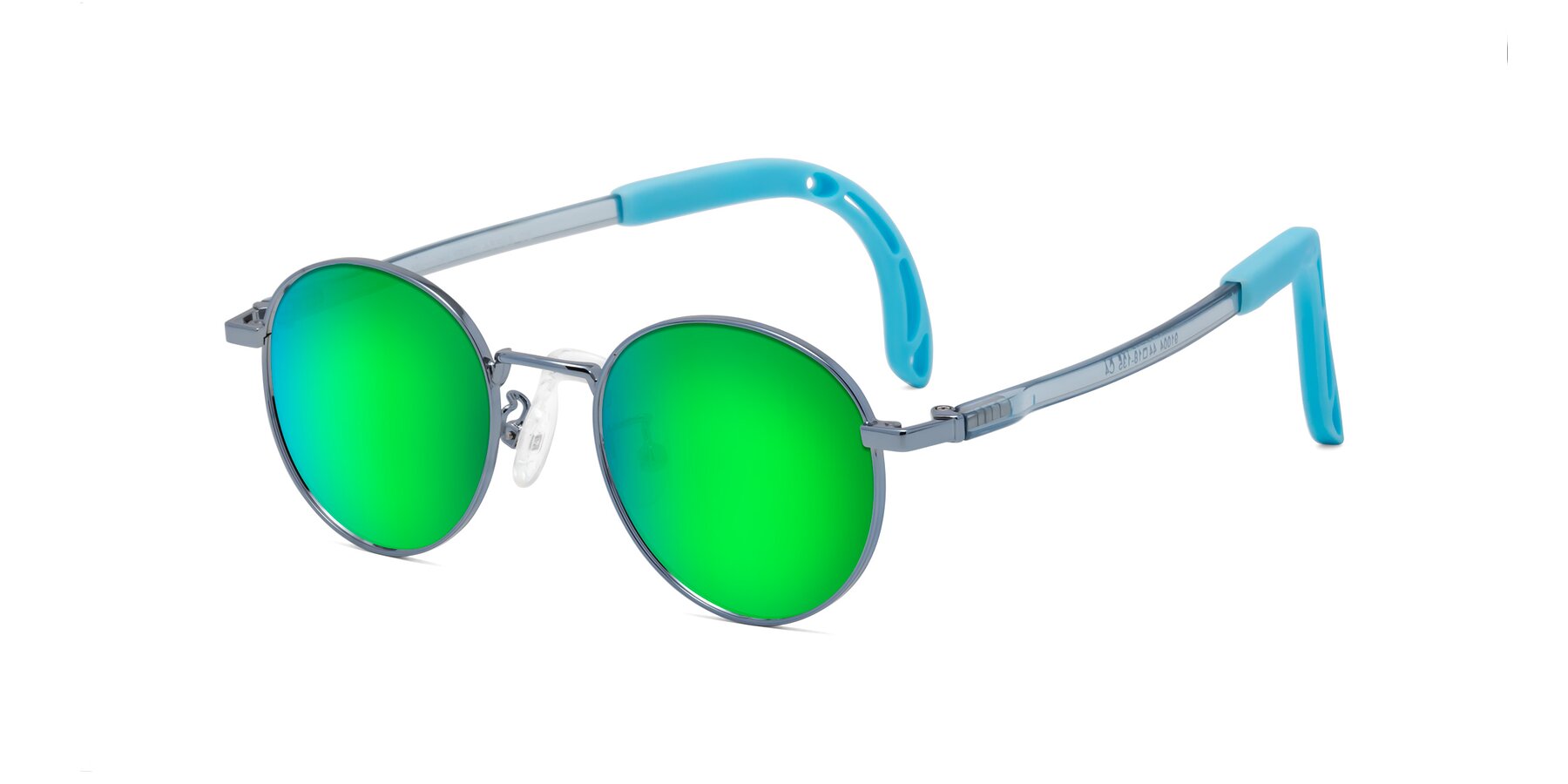 Angle of Macaulay in Pilot Blue with Green Mirrored Lenses