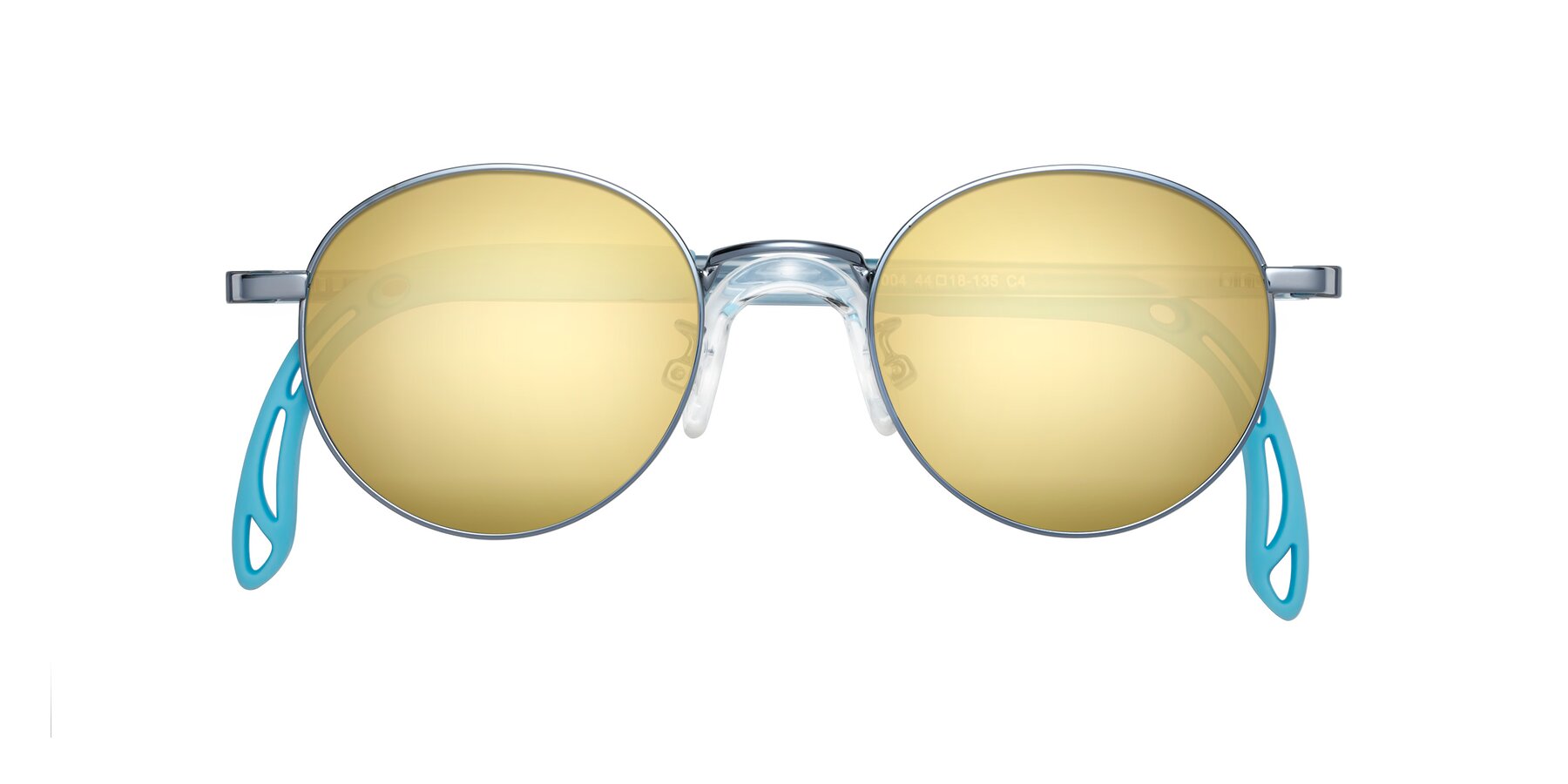 Folded Front of Macaulay in Pilot Blue with Gold Mirrored Lenses