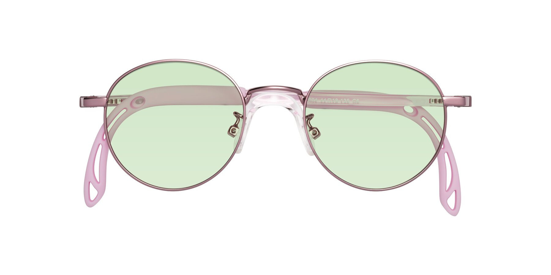 Folded Front of Macaulay in Artist Pink with Light Green Tinted Lenses