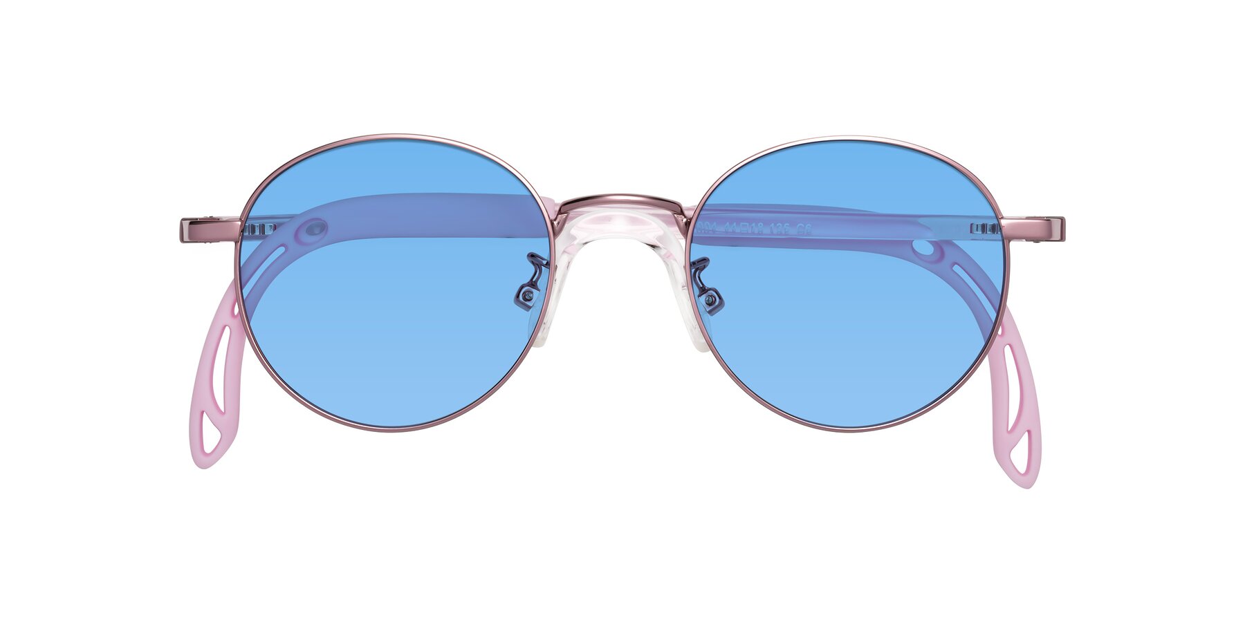 Folded Front of Macaulay in Artist Pink with Medium Blue Tinted Lenses