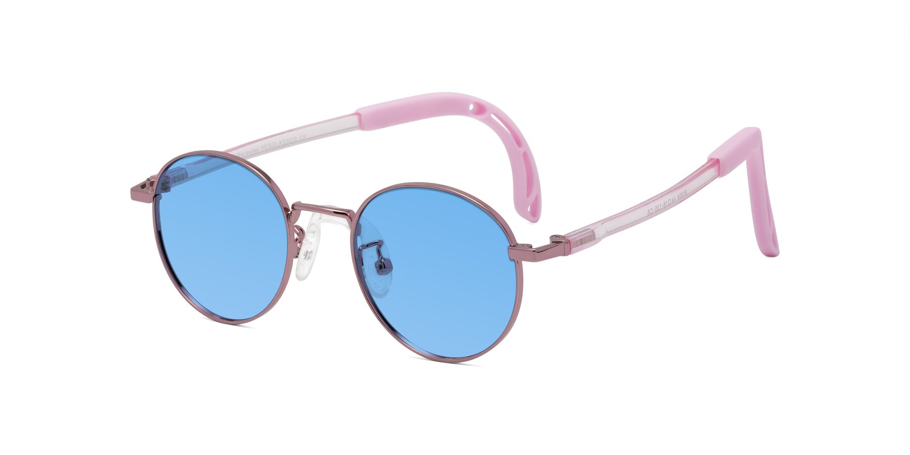 Angle of Macaulay in Artist Pink with Medium Blue Tinted Lenses