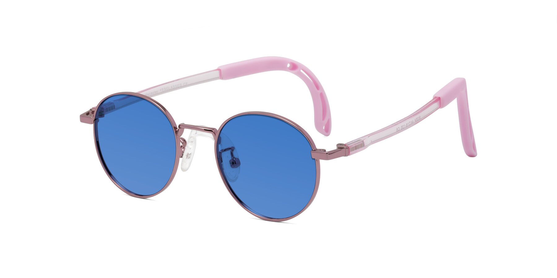 Angle of Macaulay in Artist Pink with Blue Tinted Lenses