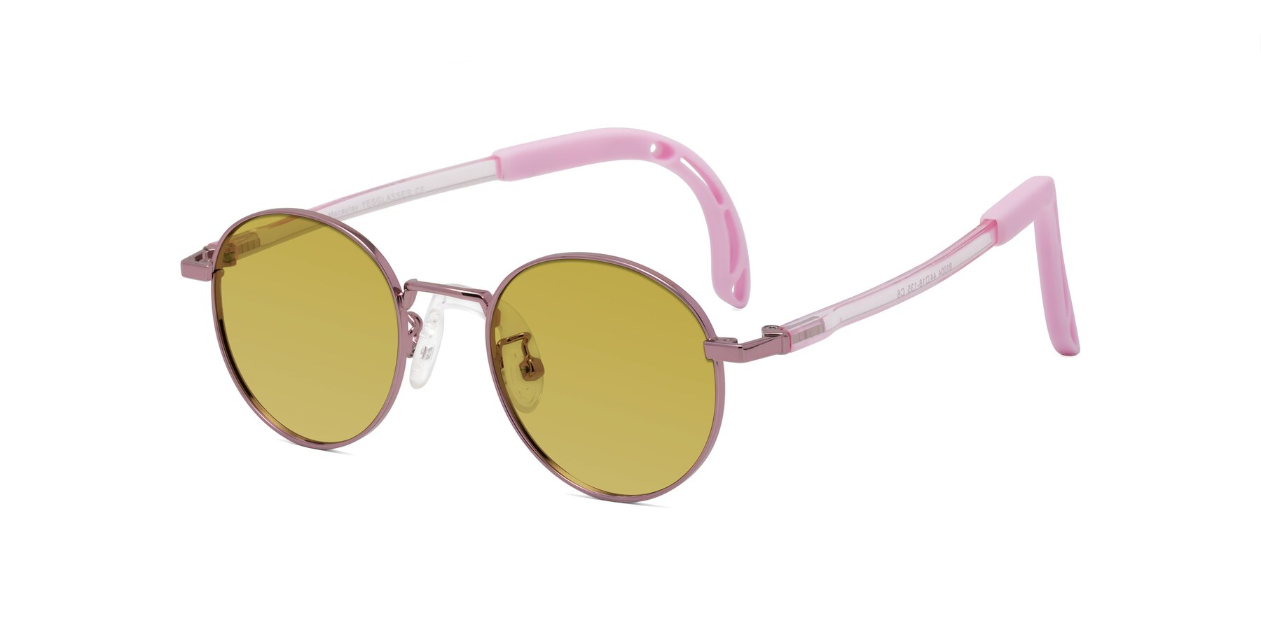 Angle of Macaulay in Artist Pink with Champagne Tinted Lenses