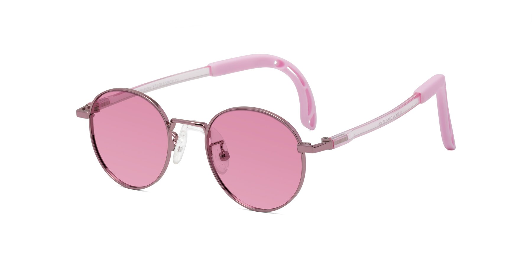 Angle of Macaulay in Artist Pink with Medium Wine Tinted Lenses