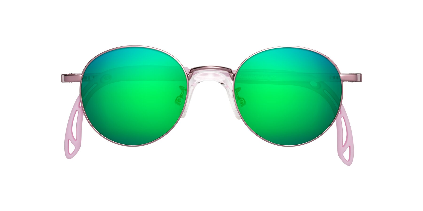 Folded Front of Macaulay in Artist Pink with Green Mirrored Lenses