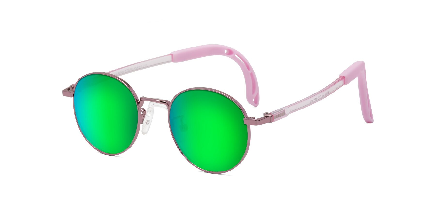 Angle of Macaulay in Artist Pink with Green Mirrored Lenses