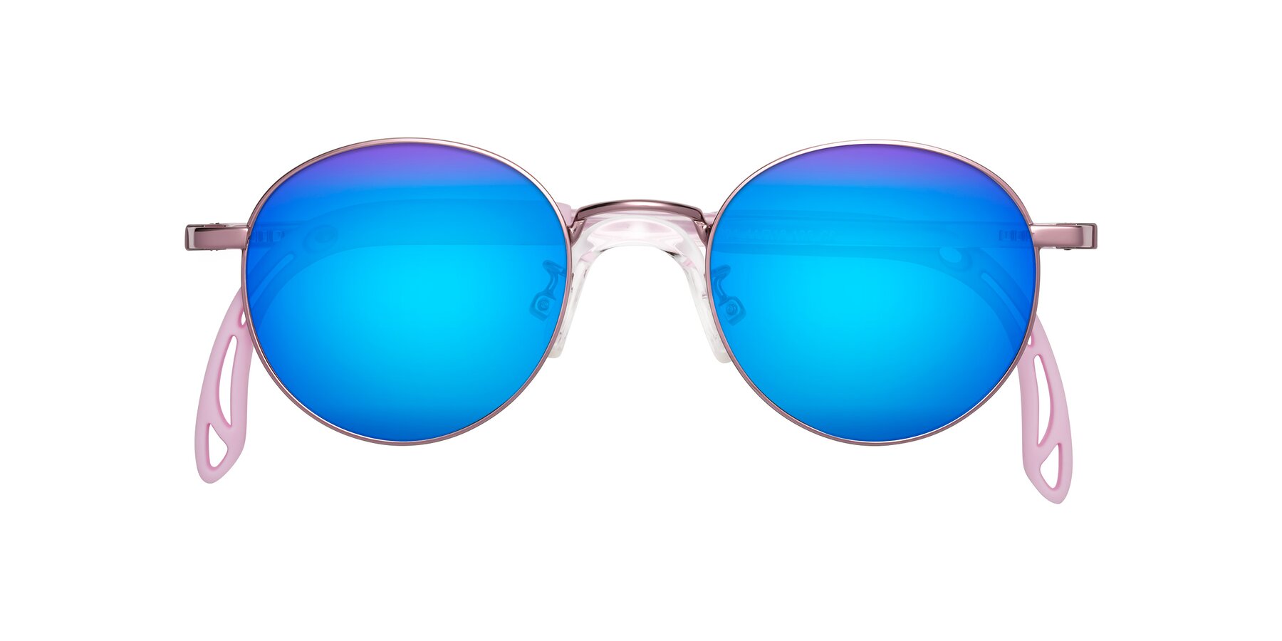 Folded Front of Macaulay in Artist Pink with Blue Mirrored Lenses