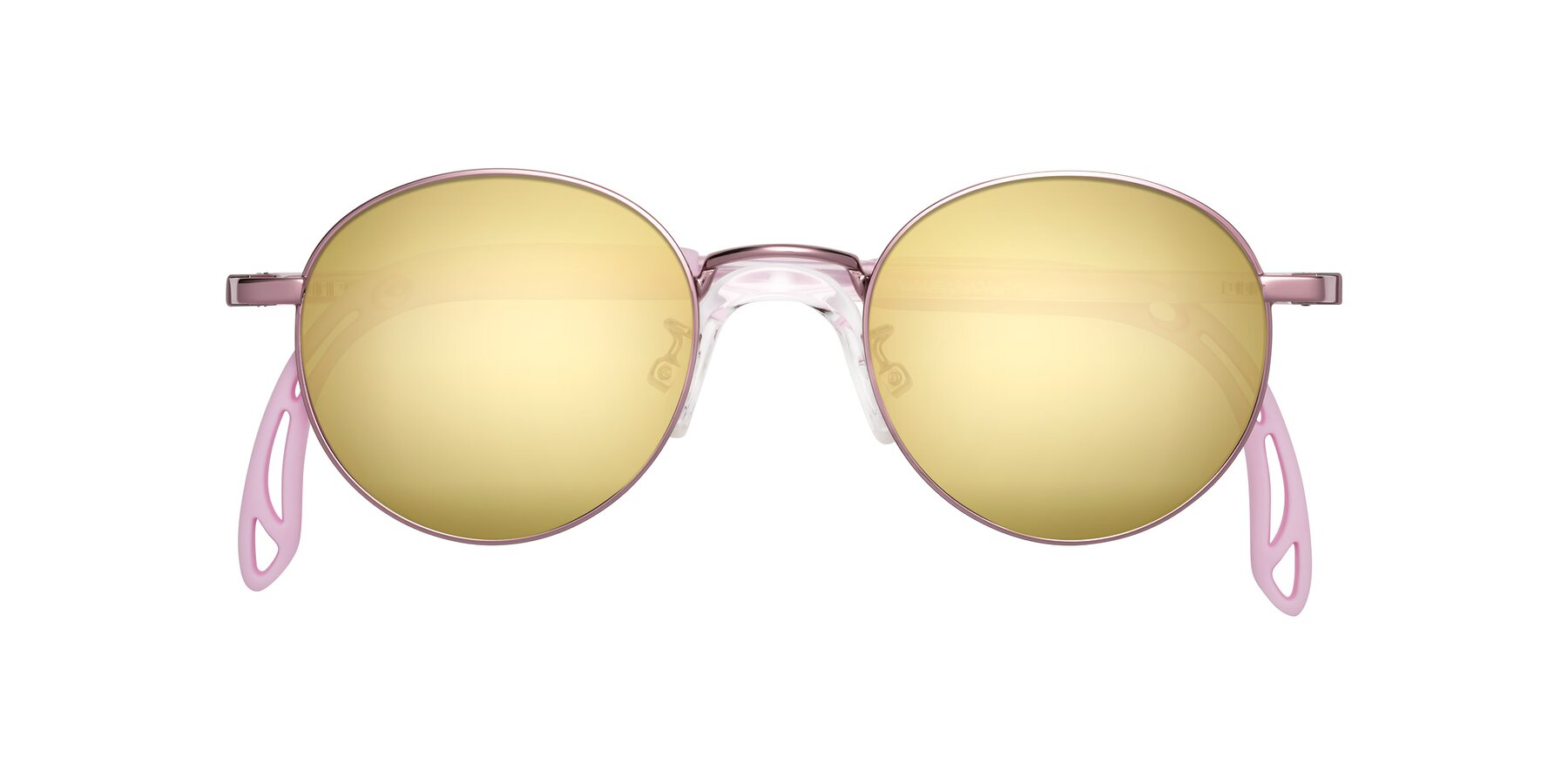 Folded Front of Macaulay in Artist Pink with Gold Mirrored Lenses