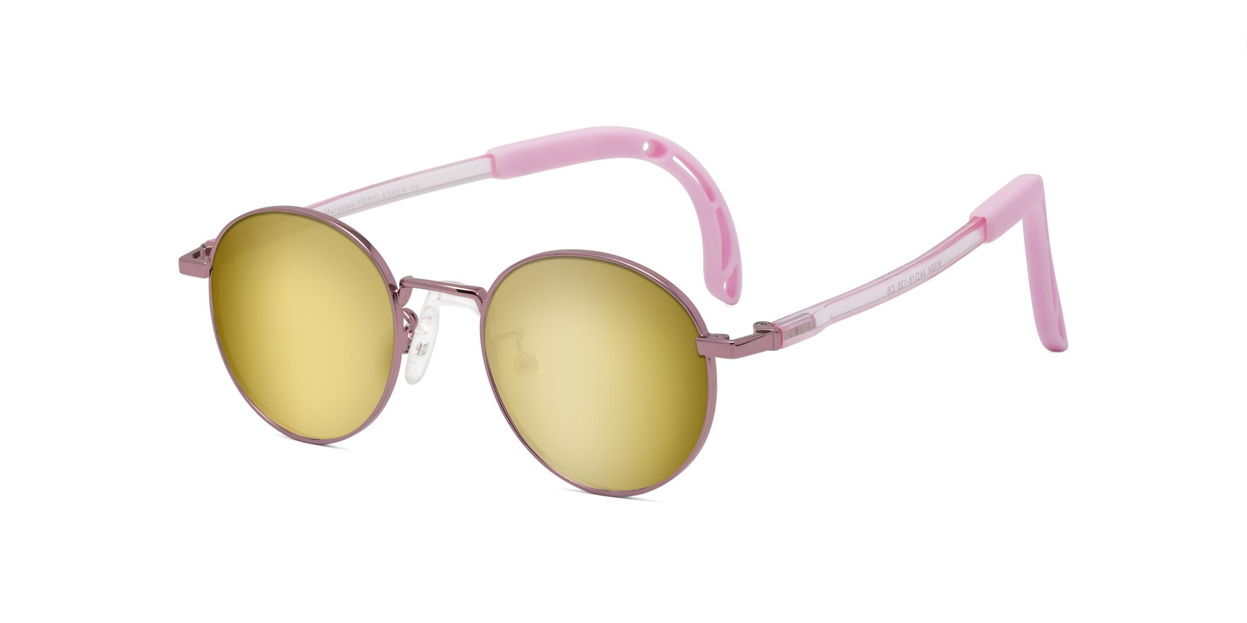 Angle of Macaulay in Artist Pink with Gold Mirrored Lenses