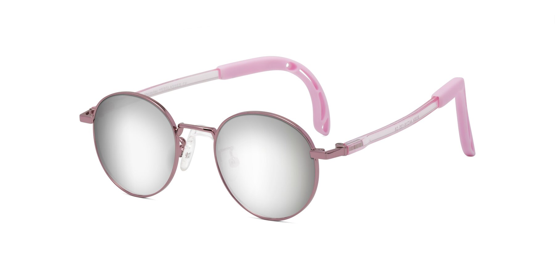 Angle of Macaulay in Artist Pink with Silver Mirrored Lenses