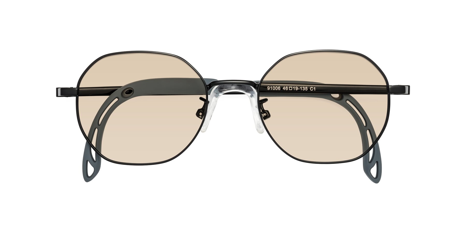 Folded Front of Esther in Ninja Black with Light Brown Tinted Lenses