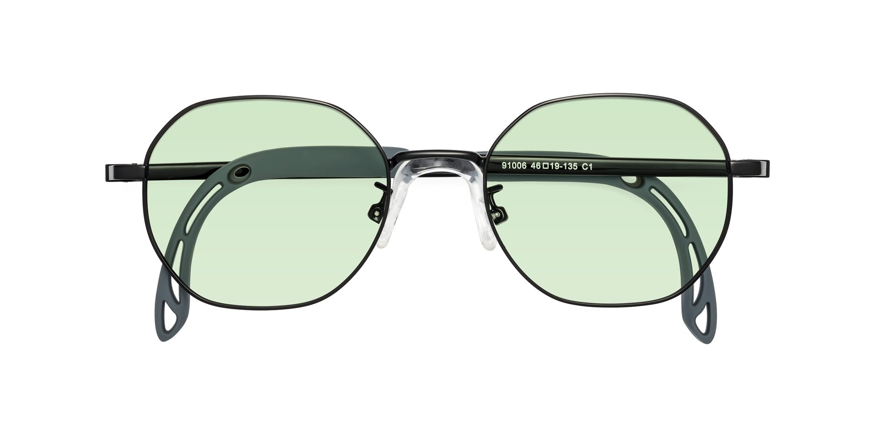 Folded Front of Esther in Ninja Black with Light Green Tinted Lenses