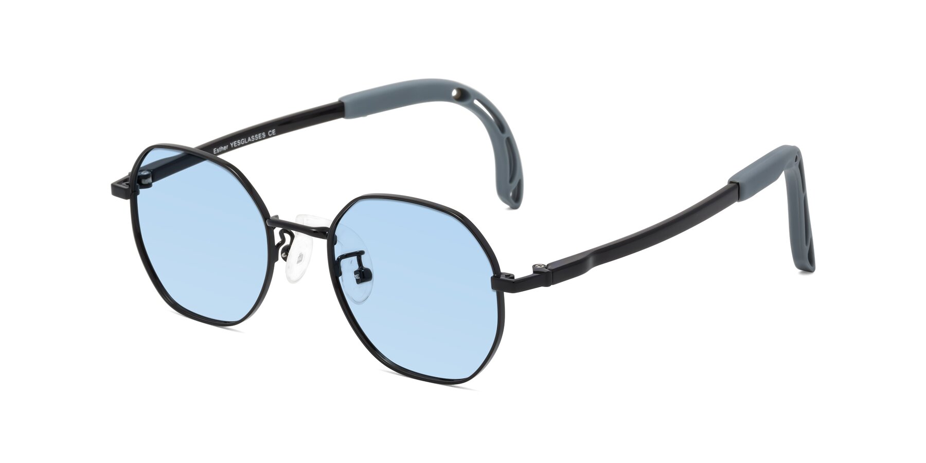 Angle of Esther in Ninja Black with Light Blue Tinted Lenses