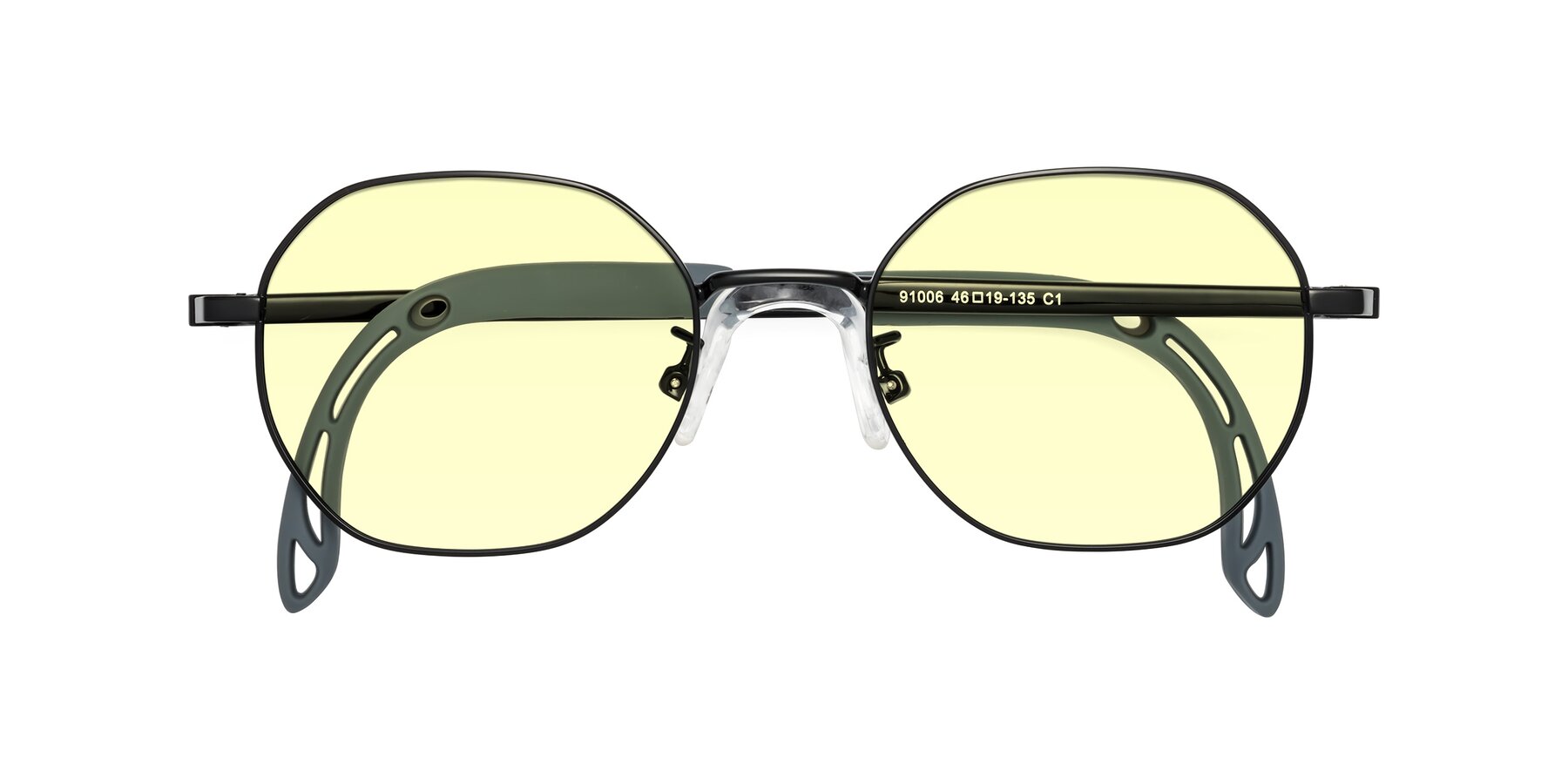 Folded Front of Esther in Ninja Black with Light Yellow Tinted Lenses