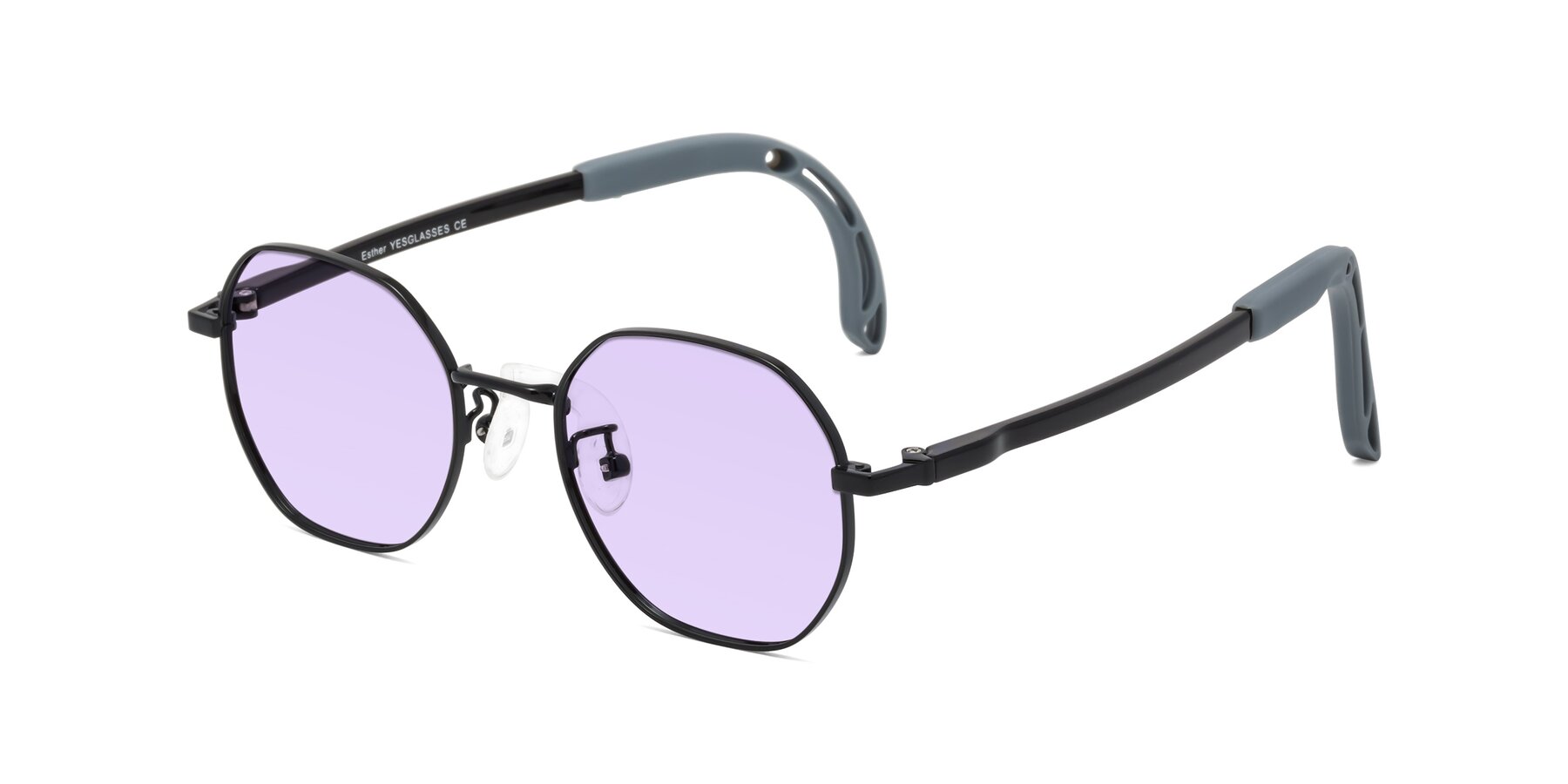 Angle of Esther in Ninja Black with Light Purple Tinted Lenses