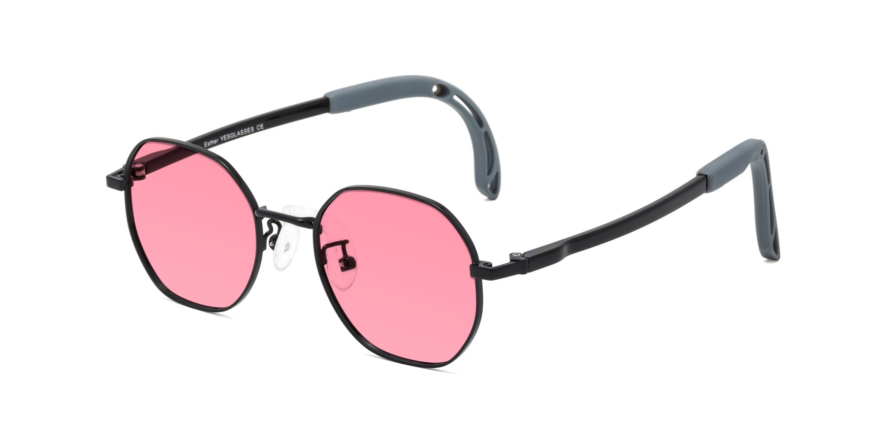 Angle of Esther in Ninja Black with Pink Tinted Lenses