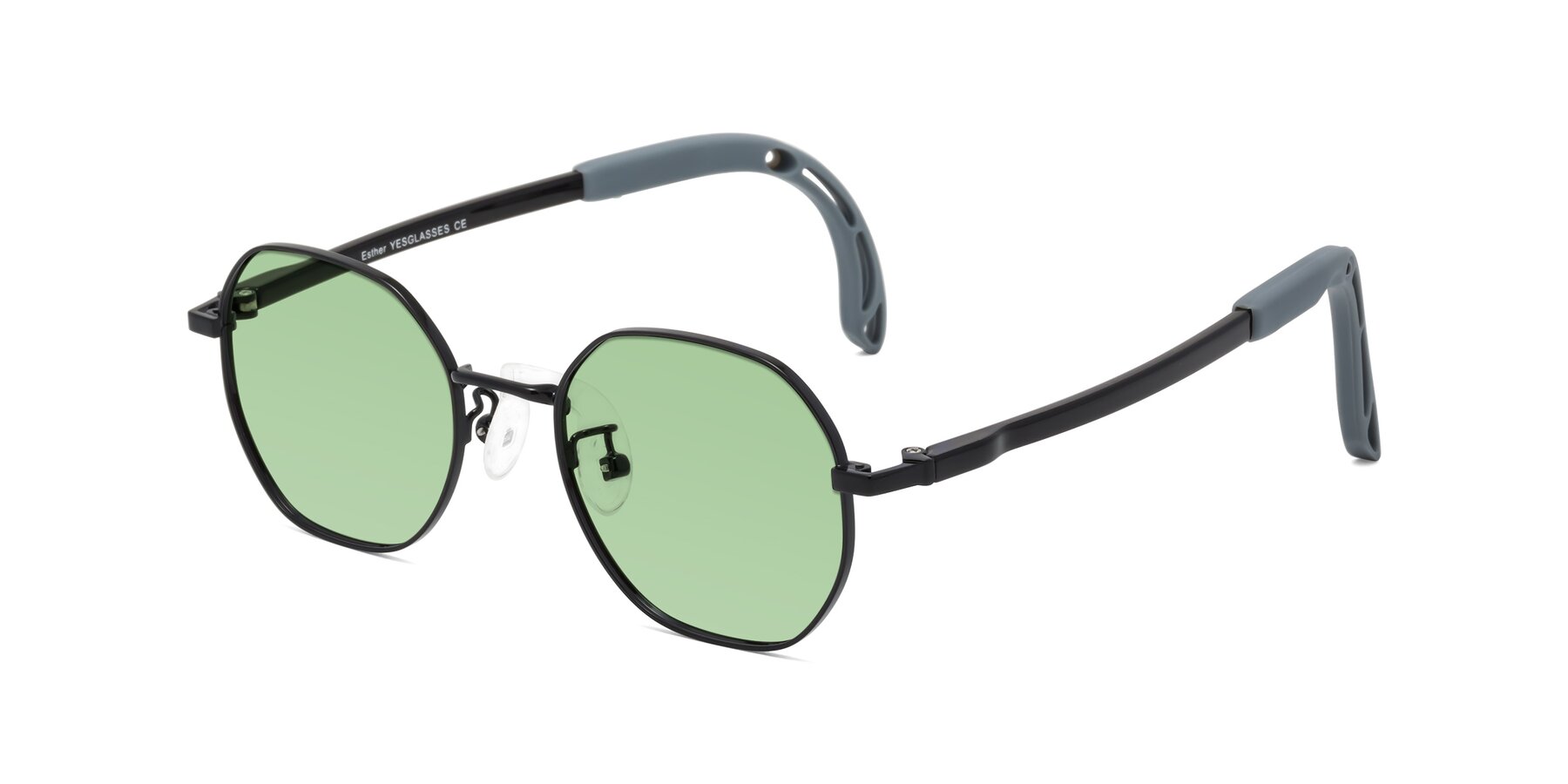 Angle of Esther in Ninja Black with Medium Green Tinted Lenses