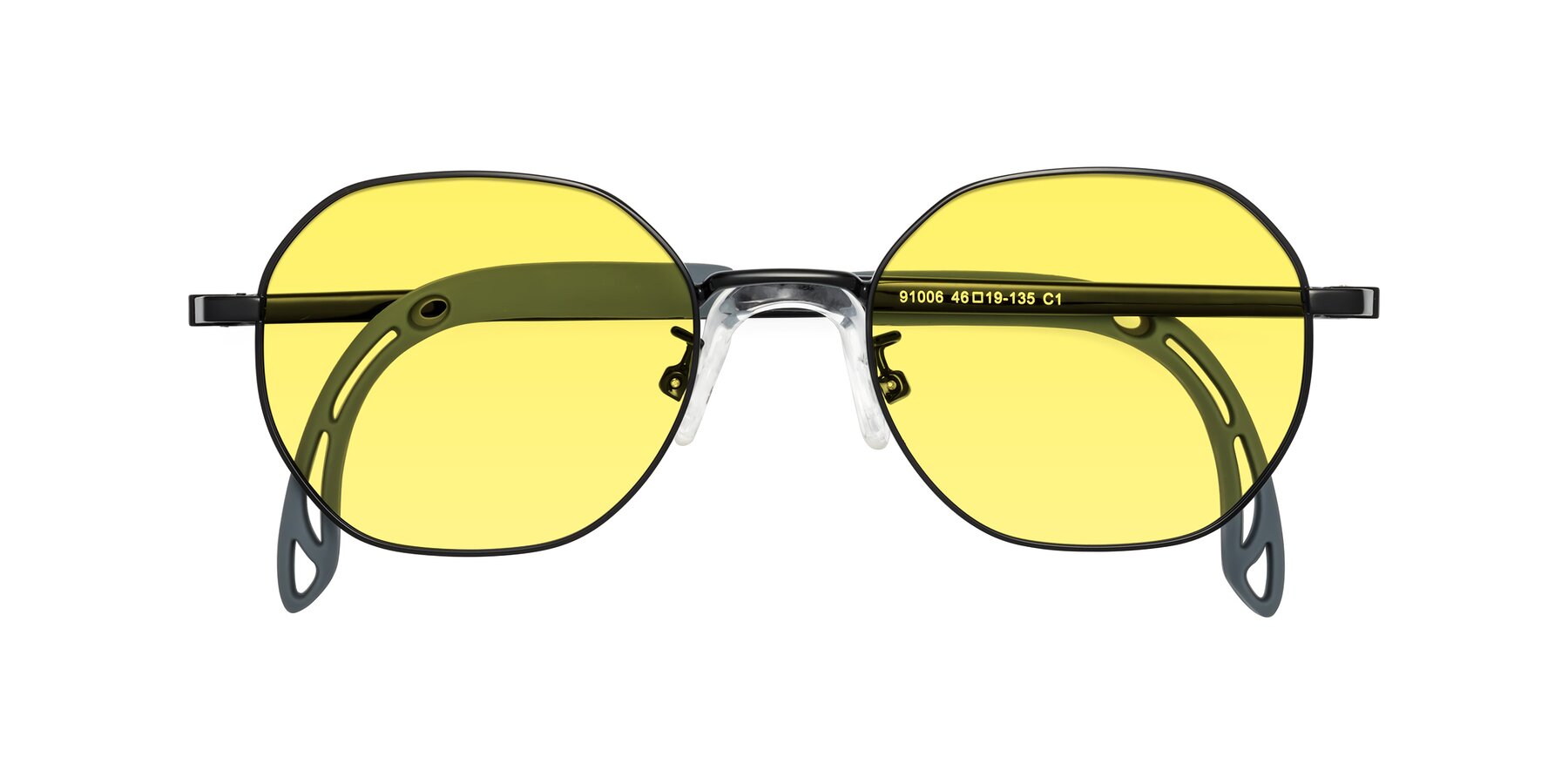 Folded Front of Esther in Ninja Black with Medium Yellow Tinted Lenses