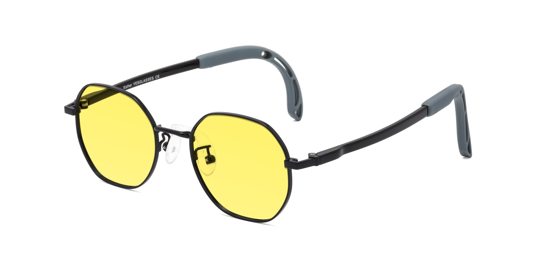 Angle of Esther in Ninja Black with Medium Yellow Tinted Lenses