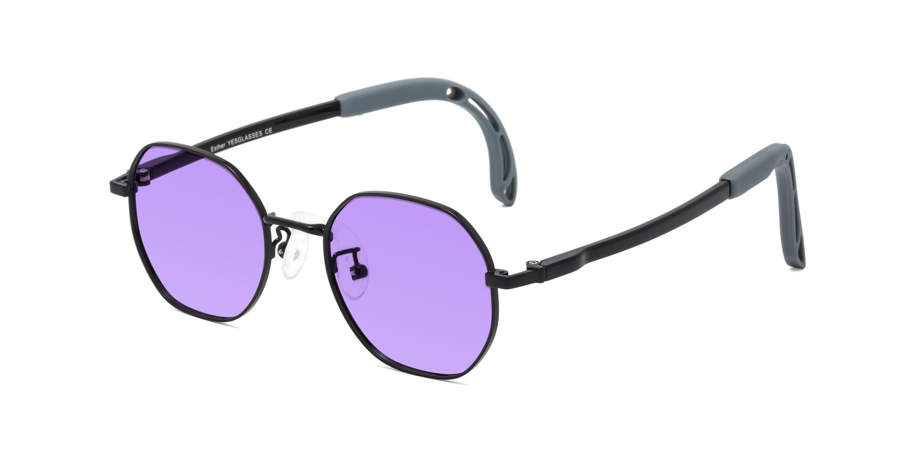 Angle of Esther in Ninja Black with Medium Purple Tinted Lenses