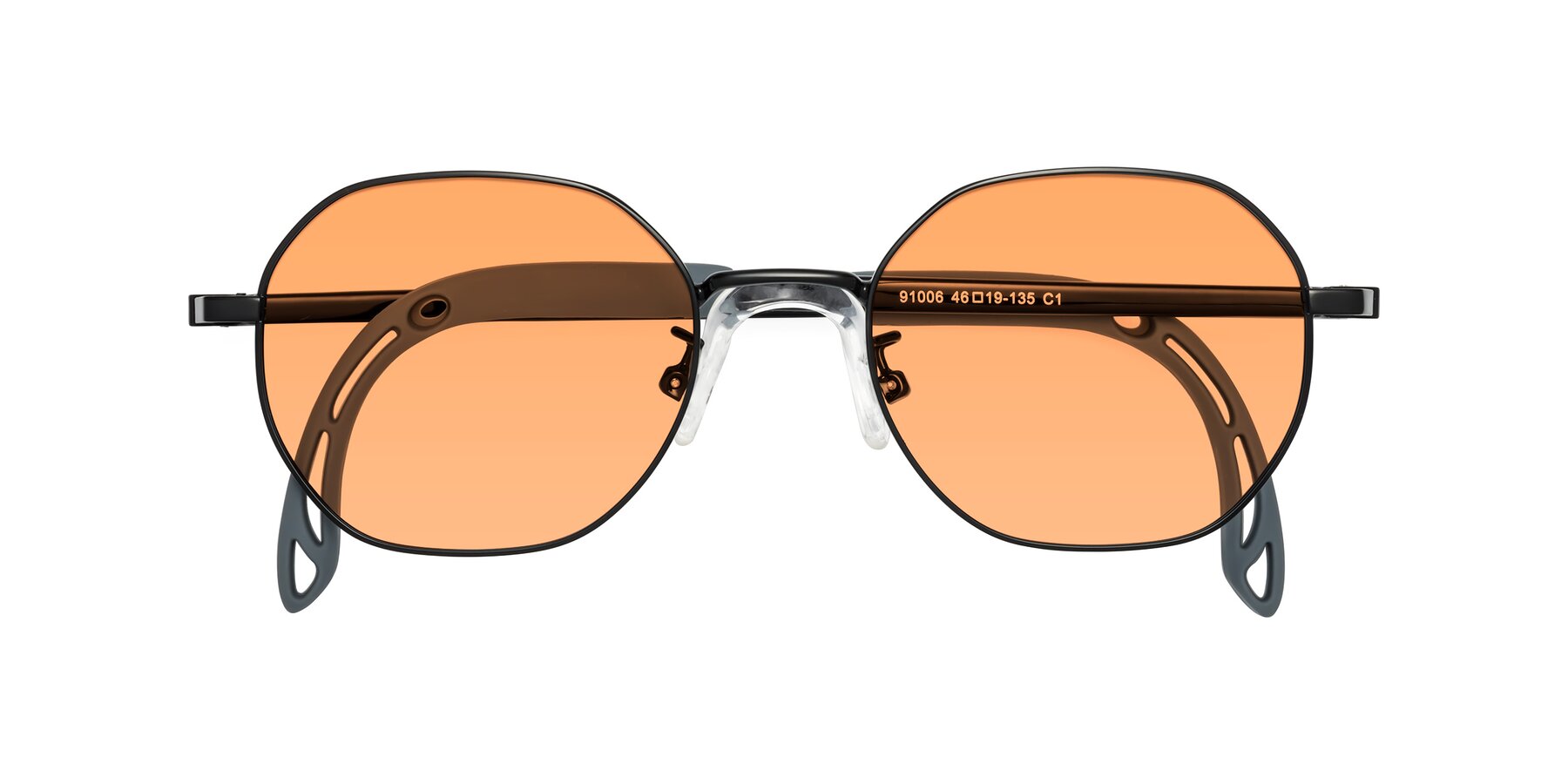 Folded Front of Esther in Ninja Black with Medium Orange Tinted Lenses