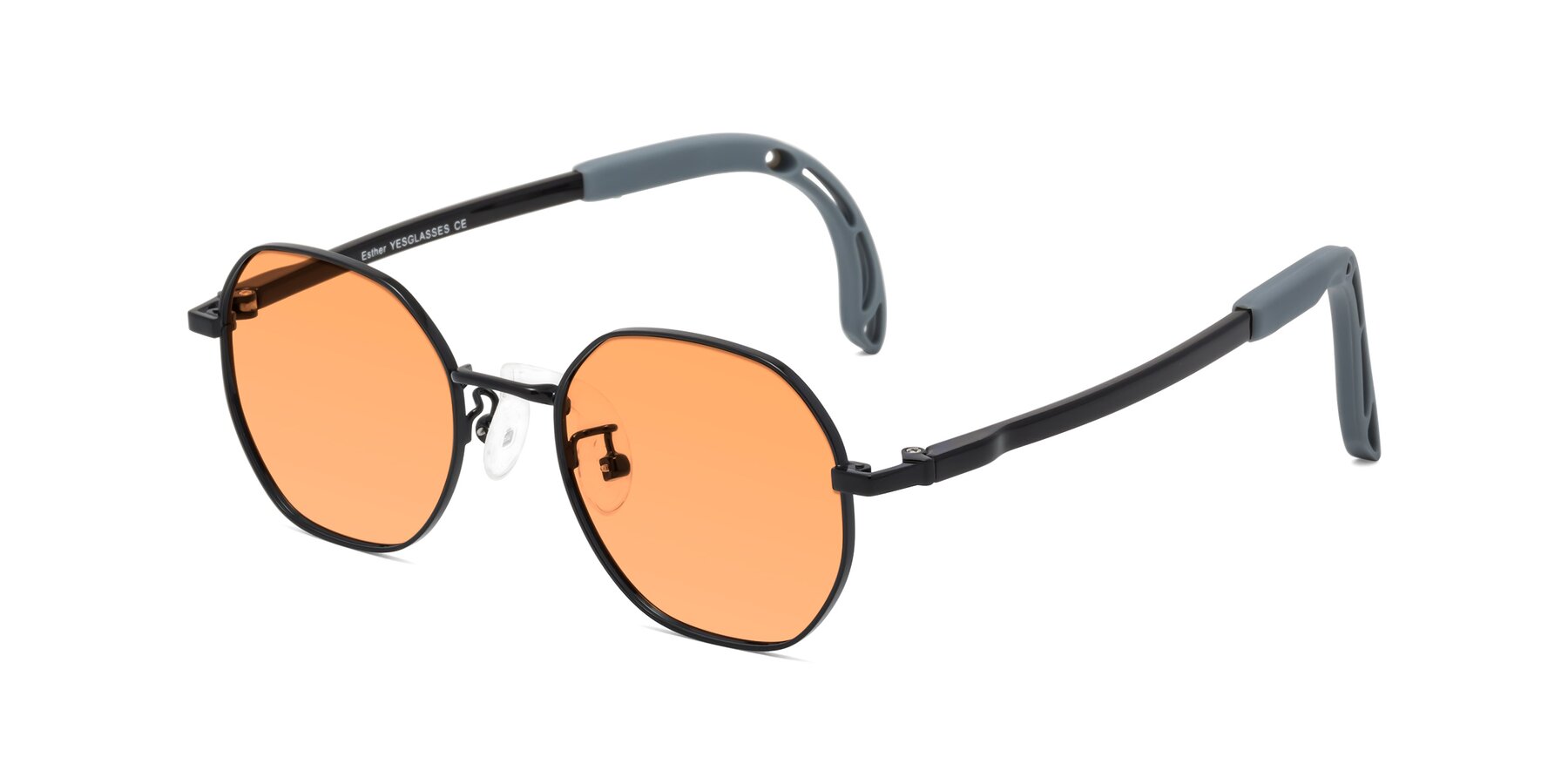 Angle of Esther in Ninja Black with Medium Orange Tinted Lenses