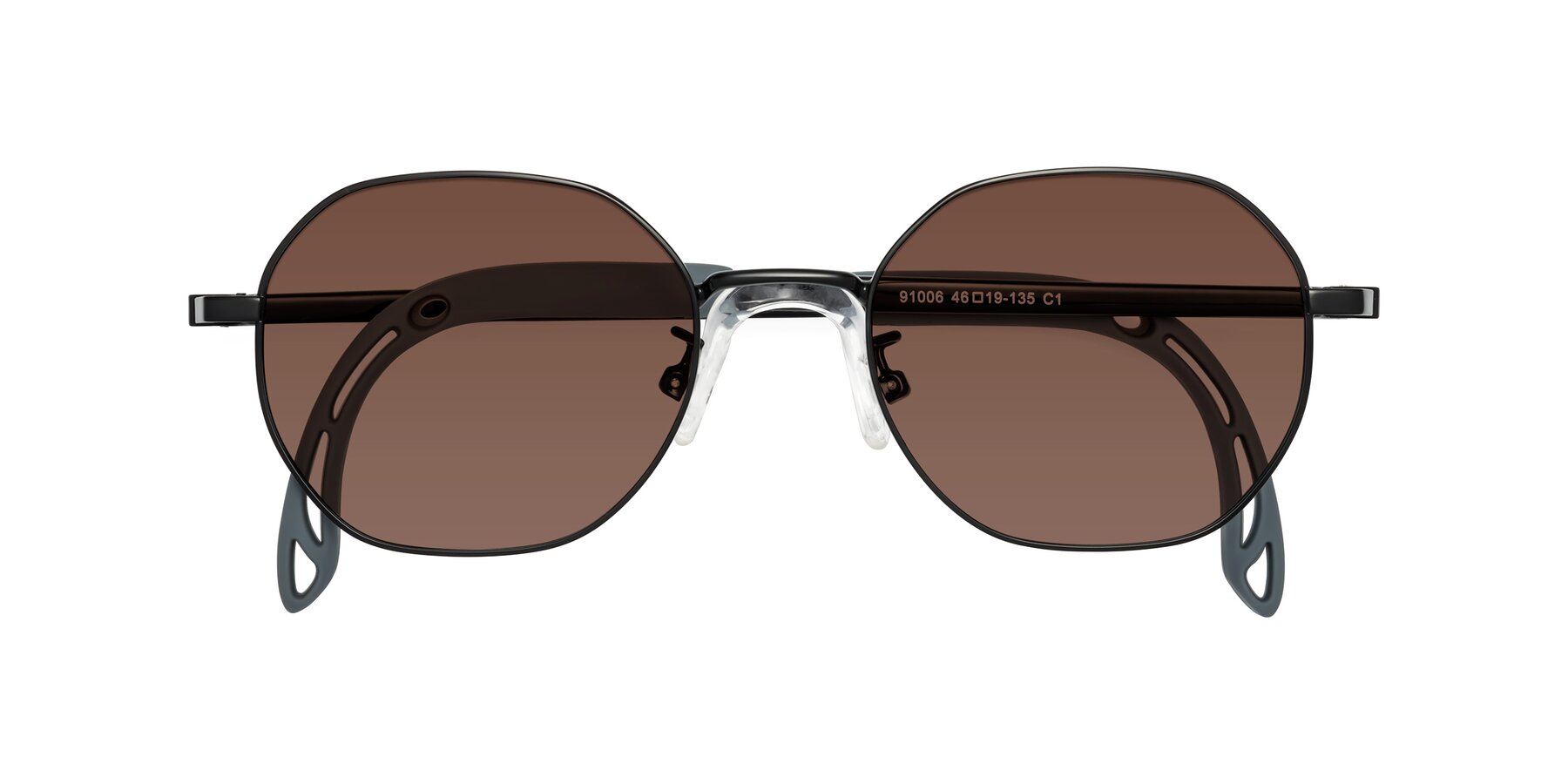 Folded Front of Esther in Ninja Black with Brown Tinted Lenses