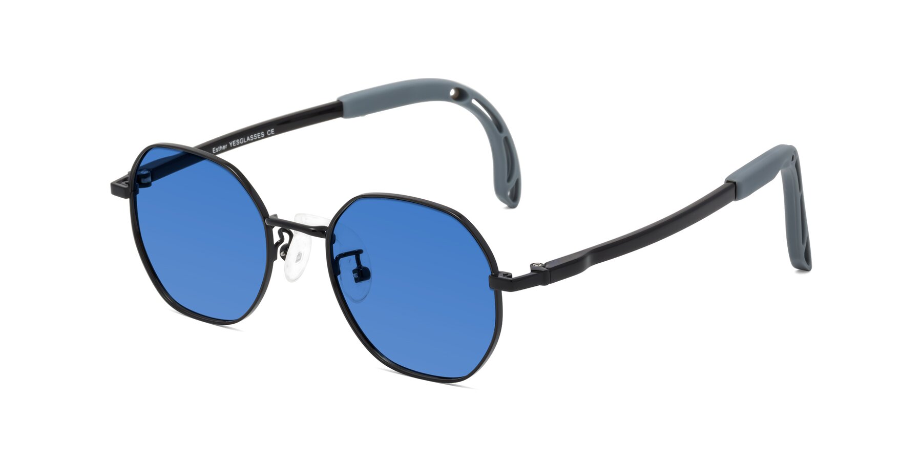 Angle of Esther in Ninja Black with Blue Tinted Lenses