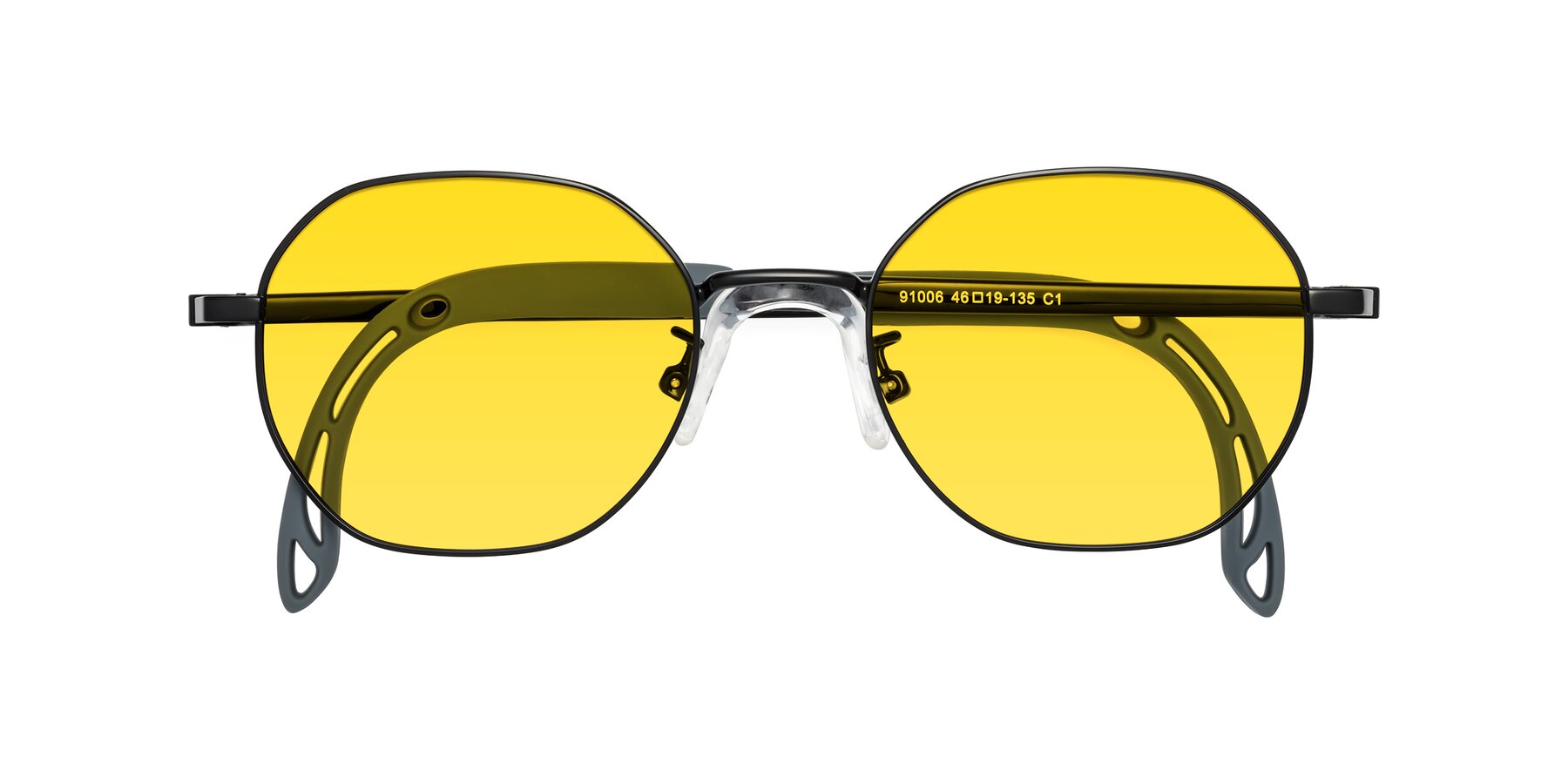 Folded Front of Esther in Ninja Black with Yellow Tinted Lenses