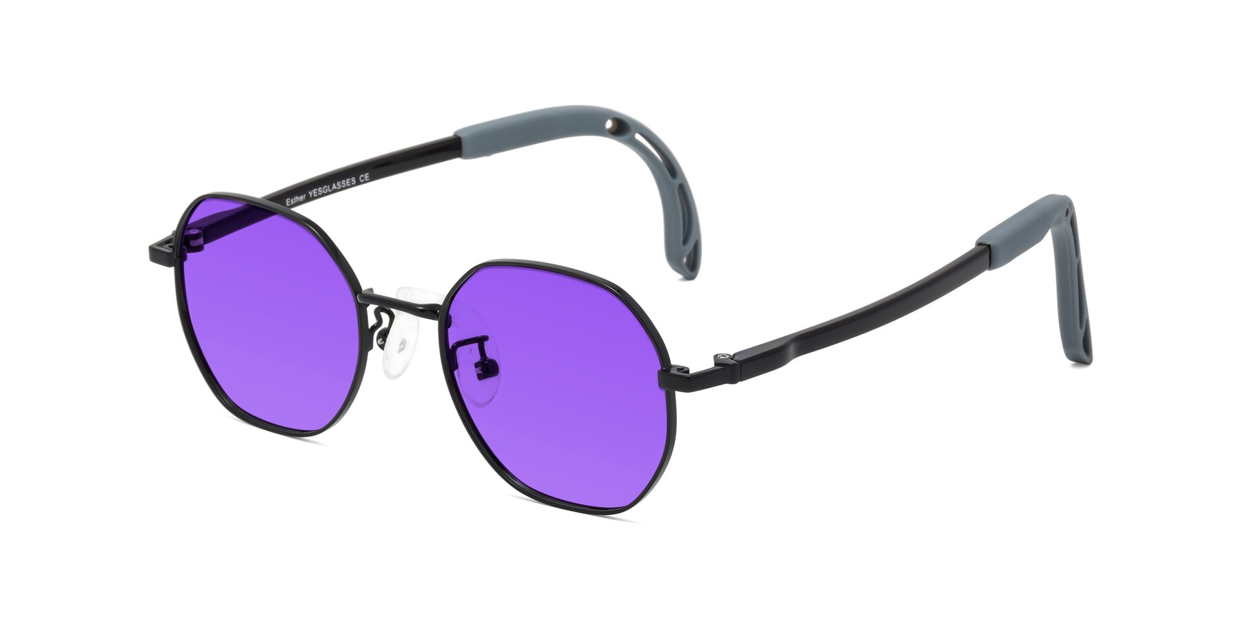 Angle of Esther in Ninja Black with Purple Tinted Lenses