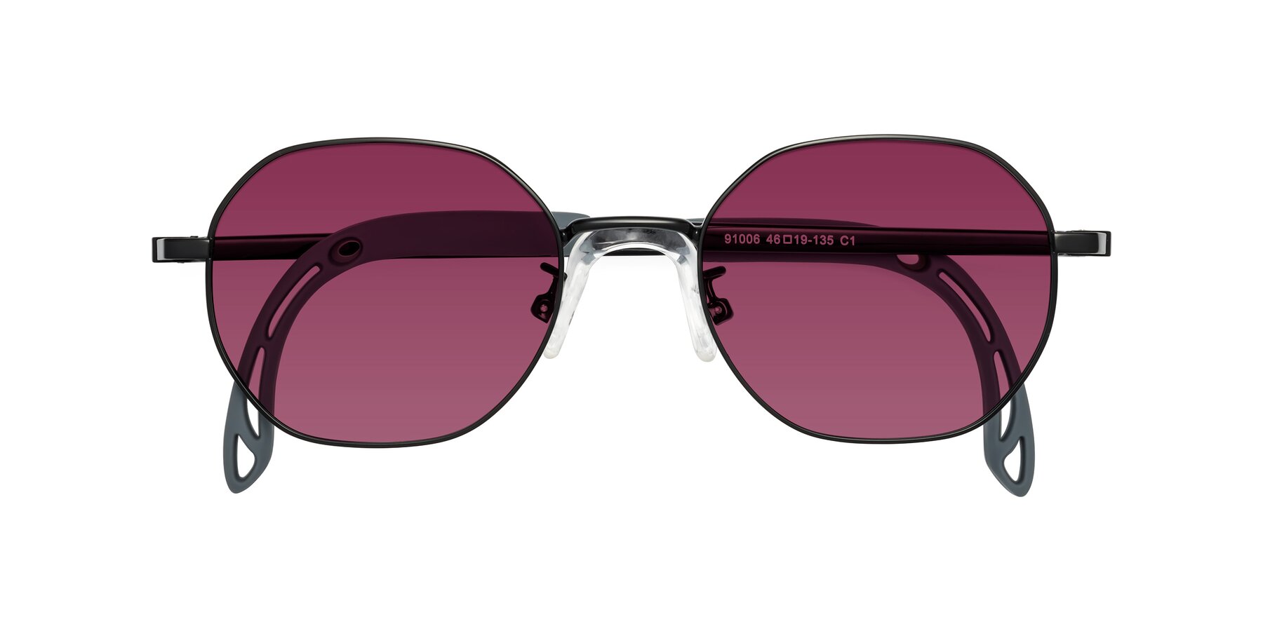 Folded Front of Esther in Ninja Black with Wine Tinted Lenses