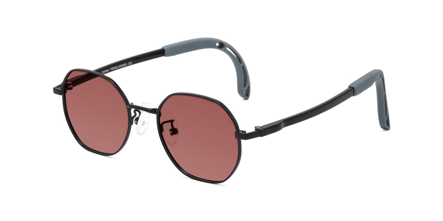 Angle of Esther in Ninja Black with Garnet Tinted Lenses