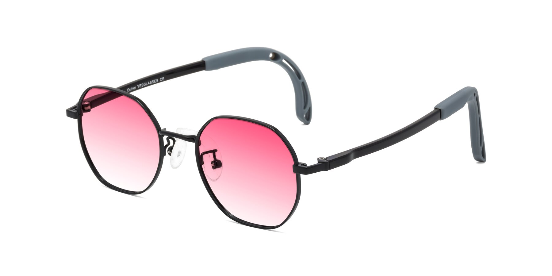 Angle of Esther in Ninja Black with Pink Gradient Lenses