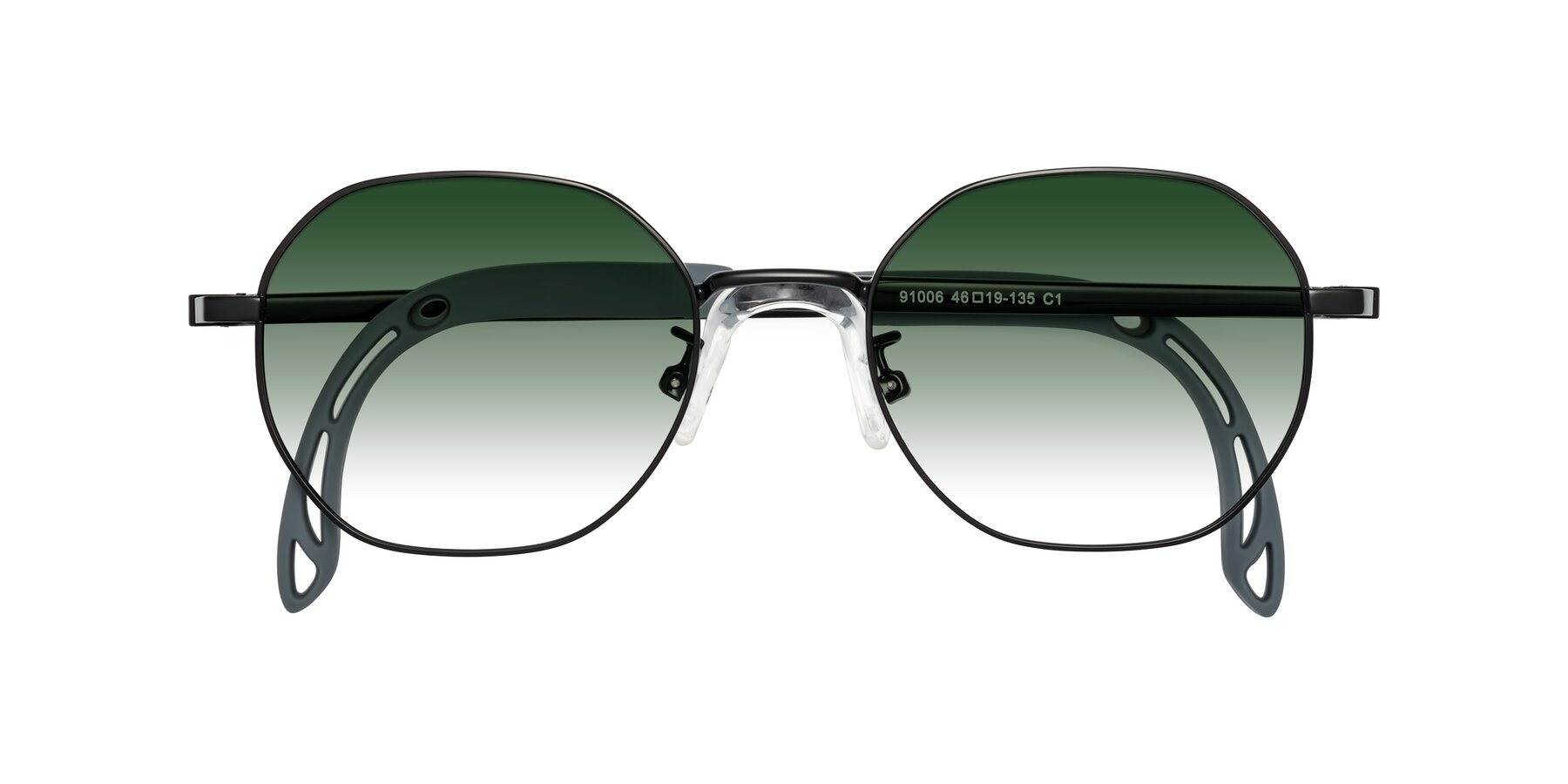 Folded Front of Esther in Ninja Black with Green Gradient Lenses