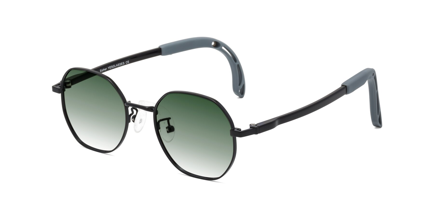 Angle of Esther in Ninja Black with Green Gradient Lenses