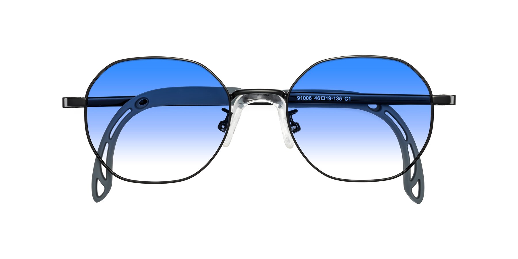 Folded Front of Esther in Ninja Black with Blue Gradient Lenses