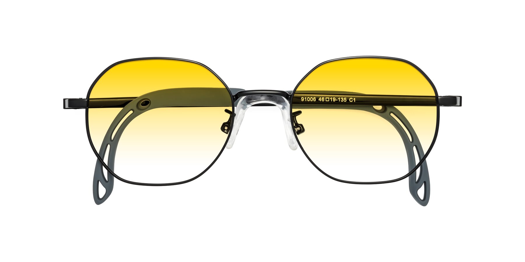 Folded Front of Esther in Ninja Black with Yellow Gradient Lenses