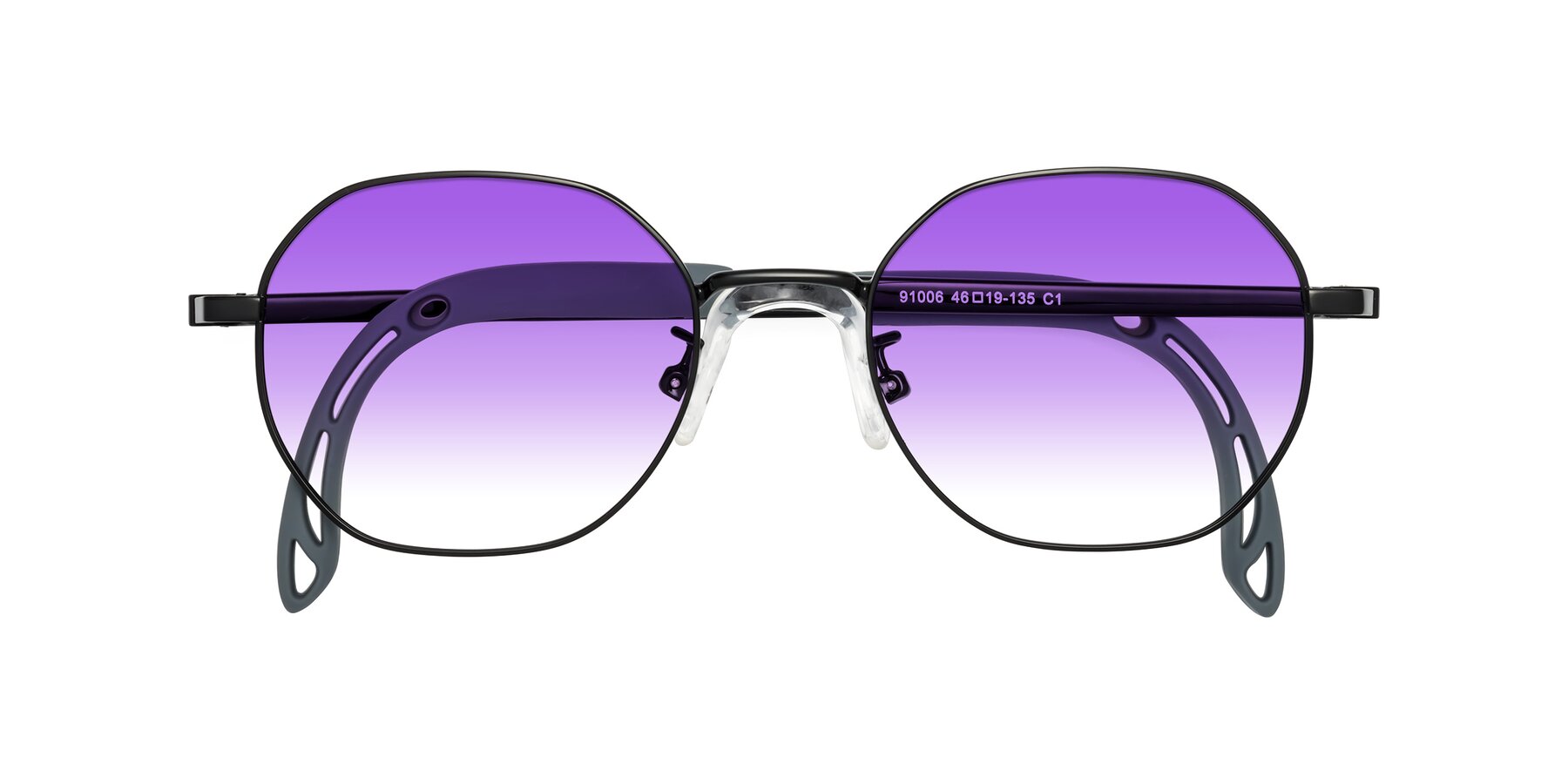 Folded Front of Esther in Ninja Black with Purple Gradient Lenses