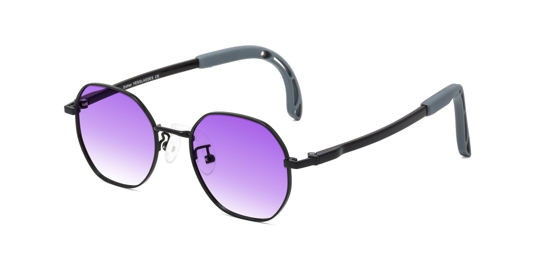 Angle of Esther in Ninja Black with Purple Gradient Lenses