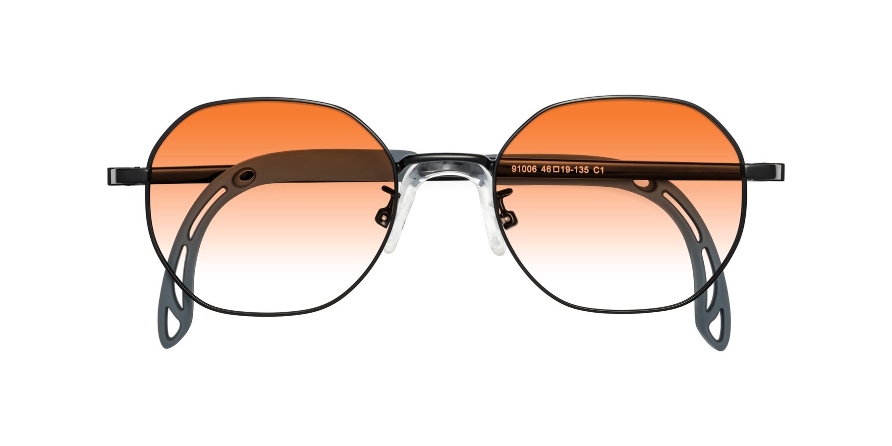 Folded Front of Esther in Ninja Black with Orange Gradient Lenses