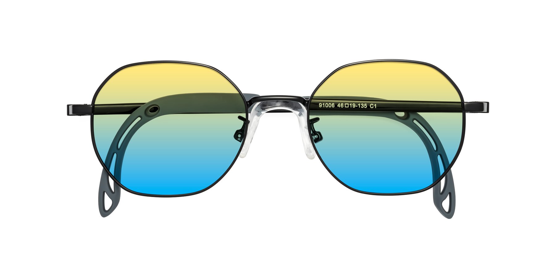 Folded Front of Esther in Ninja Black with Yellow / Blue Gradient Lenses