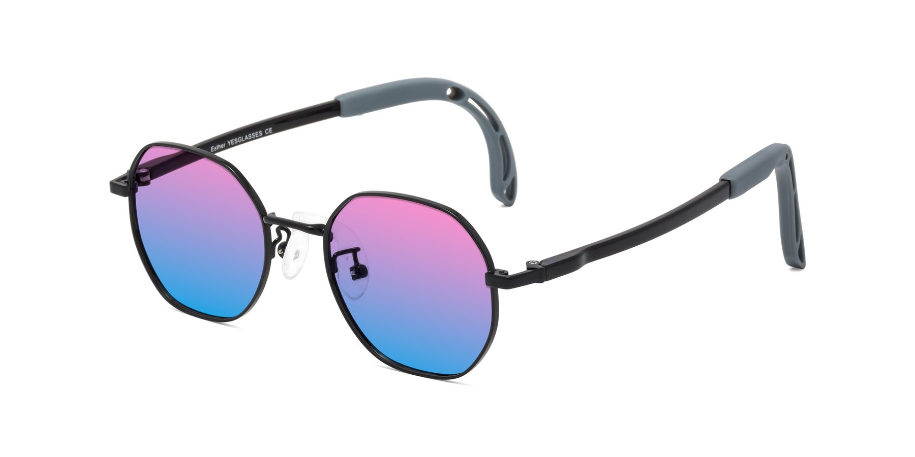 Angle of Esther in Ninja Black with Pink / Blue Gradient Lenses