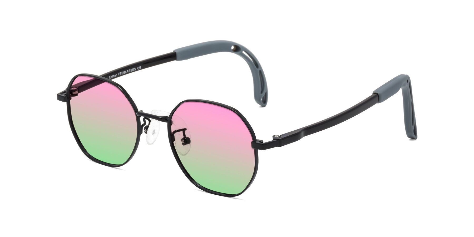 Angle of Esther in Ninja Black with Pink / Green Gradient Lenses